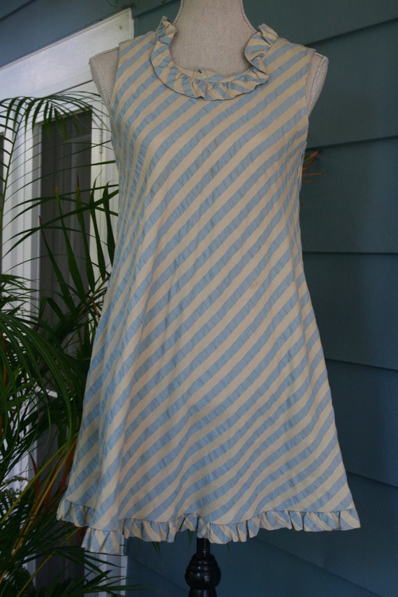 Gorgeous Cream and blue diagonal striped minidress