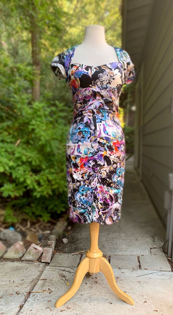 1980's Cache Designer Figure-hugging, Ruched, Sil… - image 1