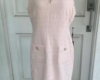 Karl Lagerfeld Pink Tweed Sleeveless Dress With Pockets  Classic Designer  Shift Dress - Etsy
