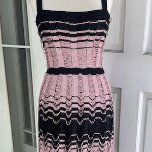 Rare Authentic MISSONI Knit Dress – Pink & Black Striped Zigzag Pattern, Designer Cocktail Dress