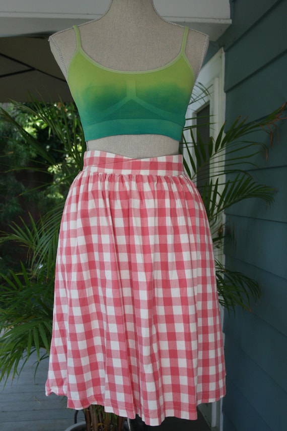 Pink and white cotton gingham skirt.