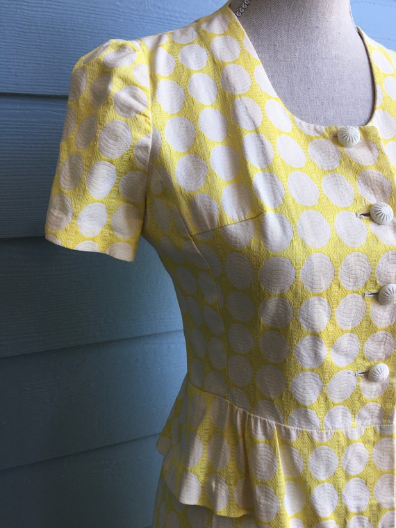 Yellow and cream patterned 1960's vintage cotton … - image 2