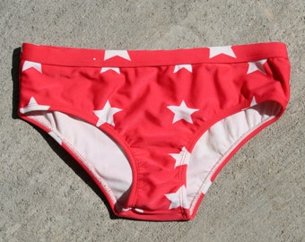 Brazilian red and white star print bikini bottom.