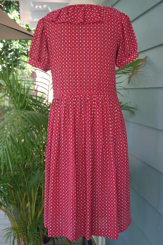 1980's Dark pinkish red patterned sundress with g… - image 3