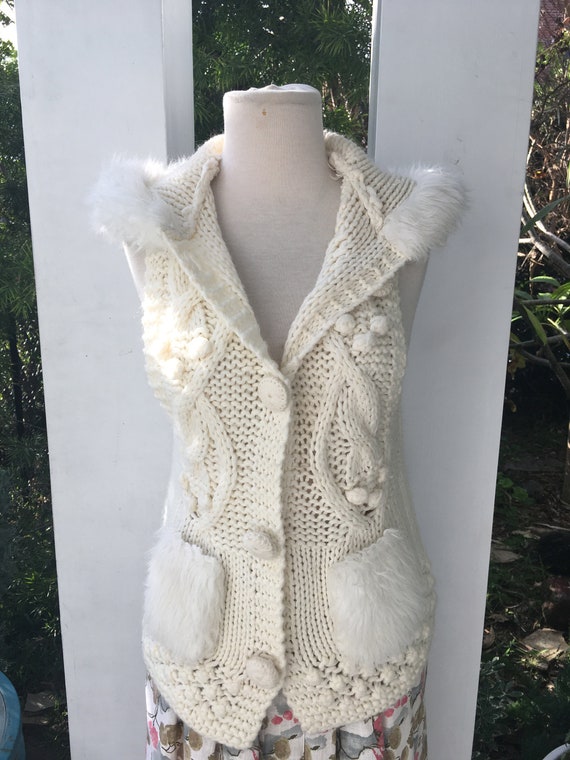 French fur lined hooded sweater vest by Les Trico… - image 1