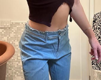 Chambray vintage wide-legged jeans 1960's Jane Birken style.