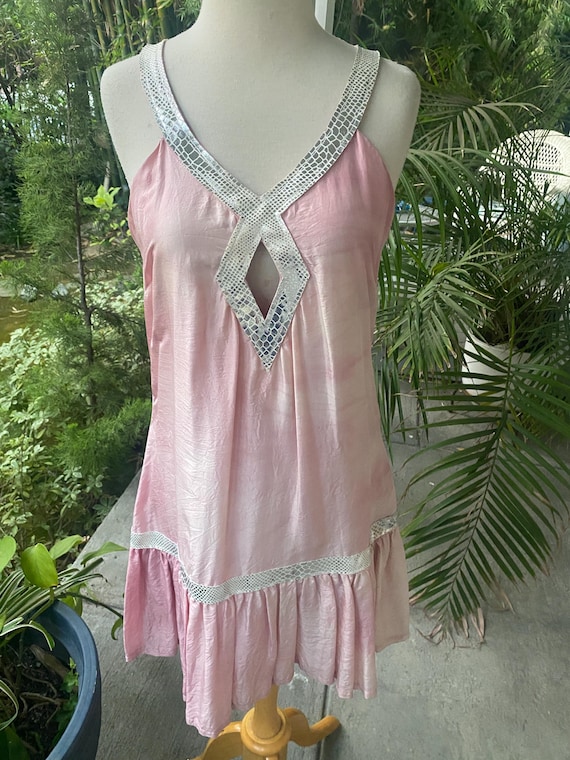Exex Italian Designer Pale Pink Tie Dye Silk Dress
