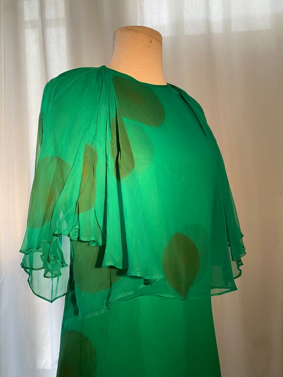 1960's Handmade Green Polka Dot Silk Bat Wing Dre… - image 6