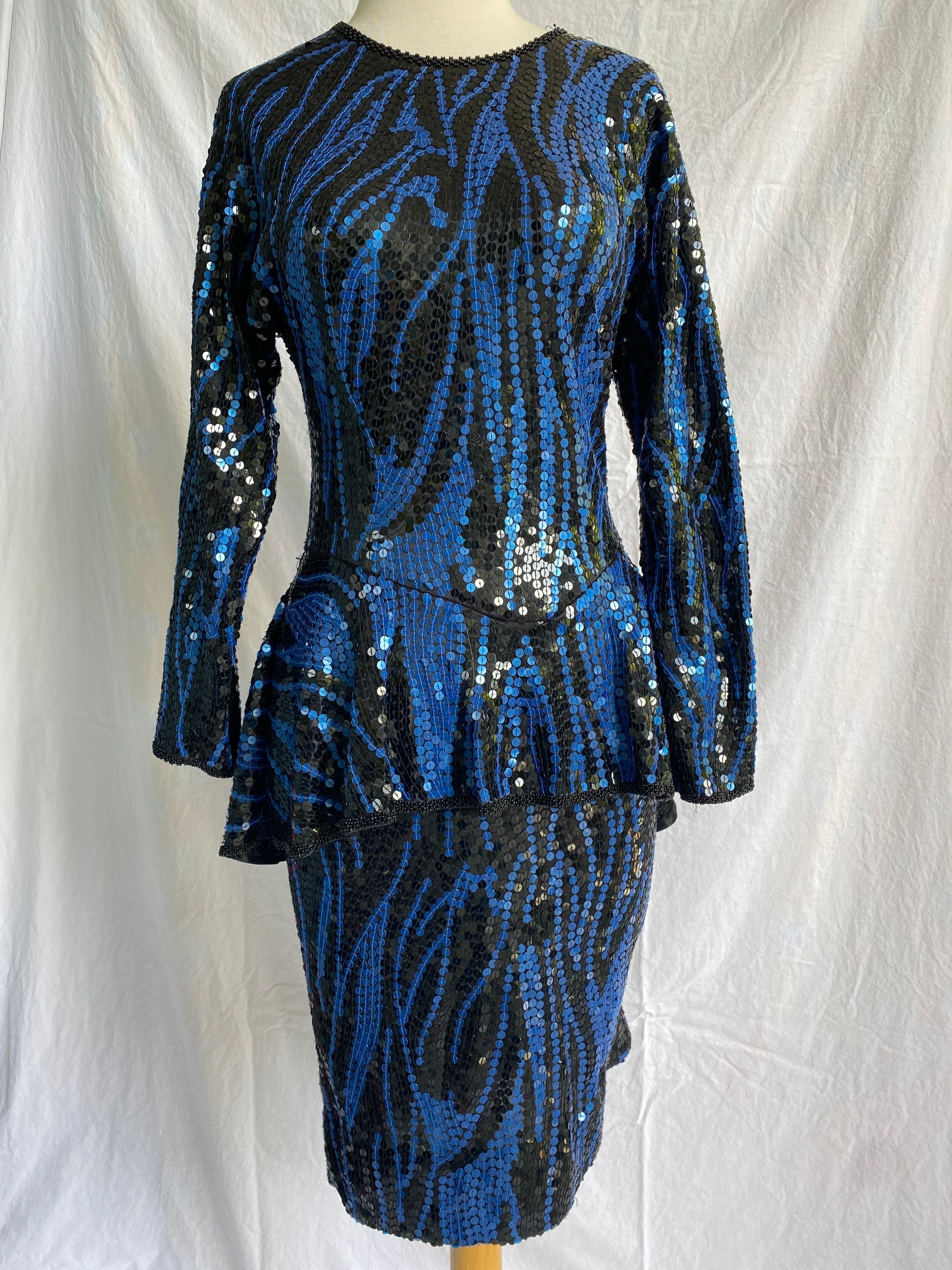 1980s Oleg Cassini Black Sequin Dress