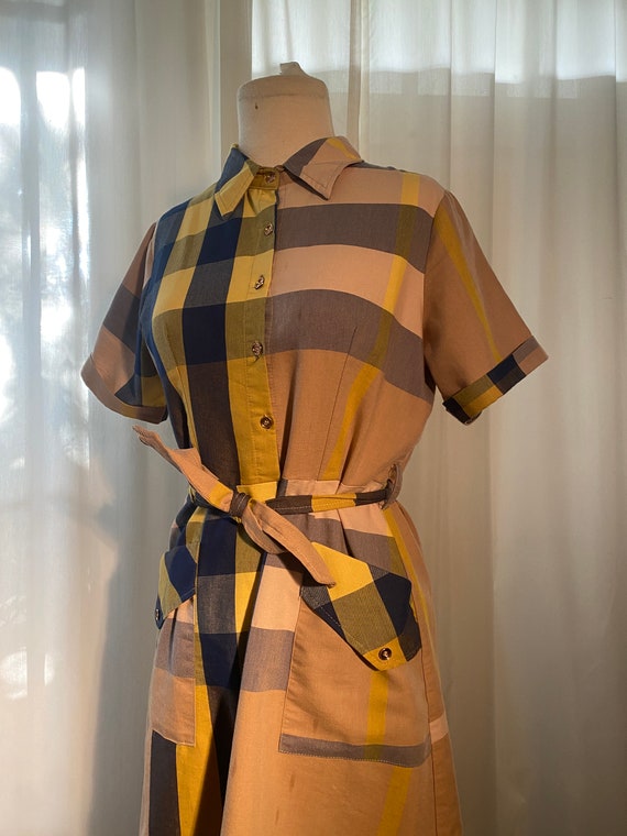 Blue yellow and tan plaid Burberry knock off dress