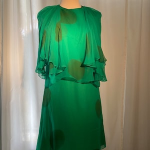 1960&#39;s Handmade Green Polka Dot Silk Bat Wing Dress
