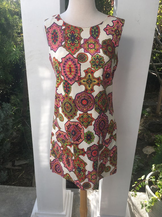 Vintage late 1960's paisley mini dress with patch 