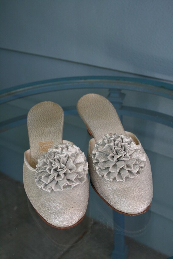 Silver Gucci style 1960's mules with pom pom deta… - image 2