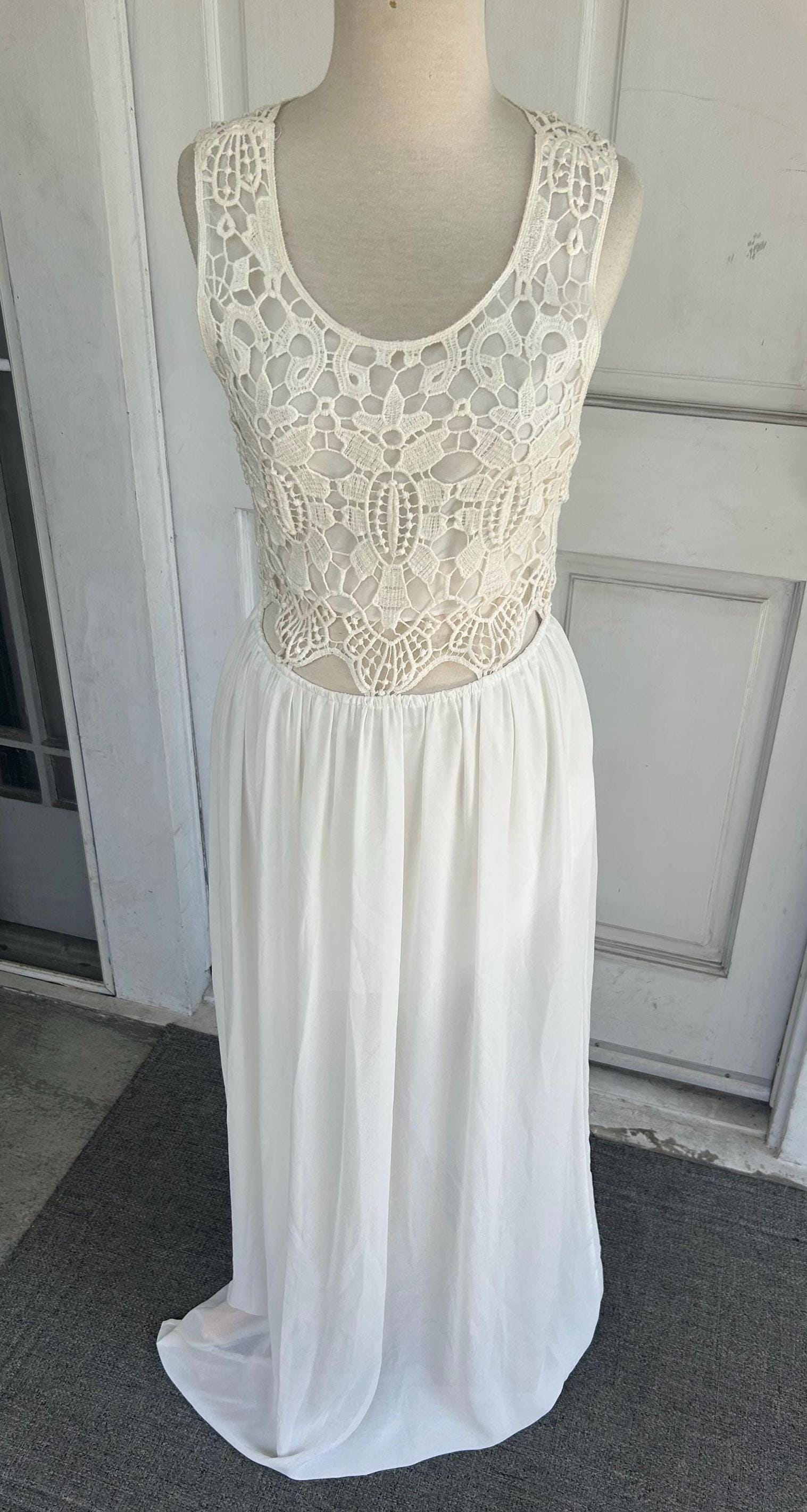 White Boho Maxi Dress | Crochet Bodice | by Foreign Exchange - Etsy