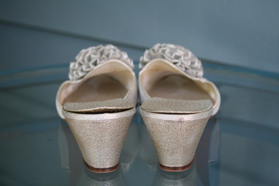 Silver Gucci style 1960's mules with pom pom deta… - image 4