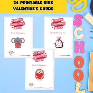 Printable Valentine&#39;s Day Classroom Cards for Kids | 24 DIY School Exchange Cards | Instant Download | Print at Home Gift Tags | Treat tag