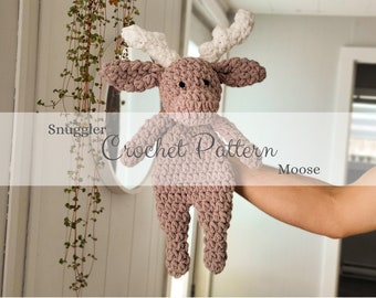 PATTERN : Crochet Moose Snuggler - Moose Plushie Stuffed Animal - Chenille Yarn