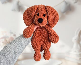 PATRÓN: Muñeco de peluche de cachorro tejido a crochet - Animal de peluche de cachorro - Hilo de chenilla