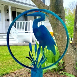 Blue Heron Lawn & Garden Metal Art (8") | Garden or Lawn Decoration for Outdoors | Custom Outdoor Decor Gift | Handmade in USA