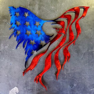 American Flag Bald Eagle Metal Art (8") | Custom Eagle Wall Decor or Gift | Patriotic Home Accent | Handmade in USA