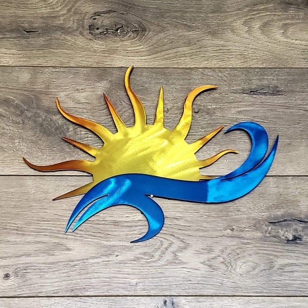 Layered Sun and Waves Metal Art | Nautical Decor | Beach House | Wall Hanger | Wall Art | Entryway | Living Room | Hallway | Custom | Sun