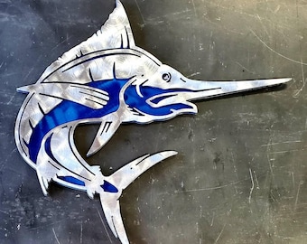 Blue Marlin Metal Art (12") | Metal Wall Art | Fishing Decor for Beach House or Man Cave | Gift for Fishermen | Handmade in USA