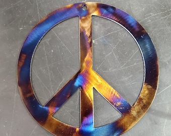 Metal Art vredesteken (12") | Metal Wall Art | Hippie boho woondecoratie | Psychedelisch cadeau | Handgemaakt in de VS