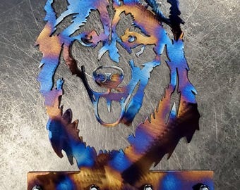 Husky #1 Metal Art Key & Leash Hanger (12") | Metal Wall Rack for Entryway or Mudroom | Pet Lover Gift | Handmade in USA