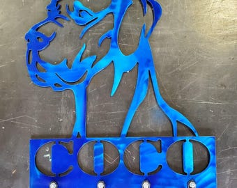 Great Dane #1 Metal Art Key & Leash Hanger, Personalized (12") | Metal Wall Rack for Entryway Mudroom | Pet Lover Gift