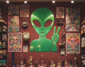 Alien "Peace" Metal Art | Metal Wall Art | Outer Space Decor for Bedroom or Game Room | Sci-Fi Gift | Handmade in USA