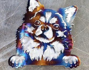 Figura de metal estilo chihuahua n.° 2 (20 cm) / Decoración de pared o regalo personalizado para amantes de las mascotas / Detalle decorativo para el hogar / Hecho a mano en EE. UU.