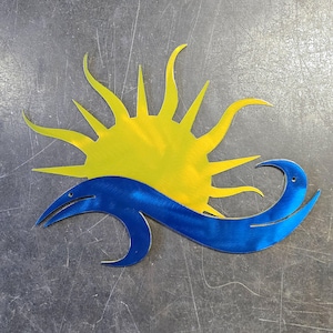 Sun and Waves Metal Art | Metal Wall Art | Nautical Beach House Decor | Ocean or Seaside Home Accent | Handmade in USA