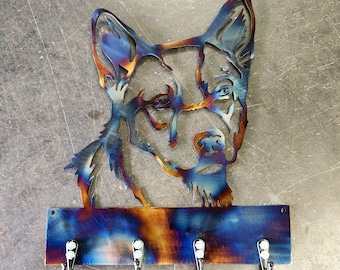 Australian Cattle Dog Metal Art Key & Leash Hanger | Metal Wall Rack for Entryway or Mudroom | Pet Lover Gift | Handmade in USA
