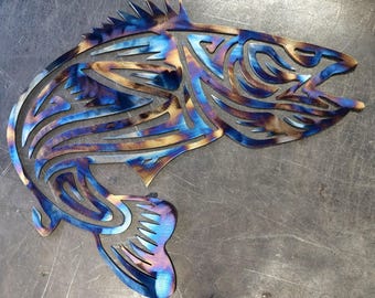 Walleye Tribal Metal Art (12") | Metal Wall Art | Fishing Decor for Cabin or Man Cave | Gift for Fishermen | Handmade in USA