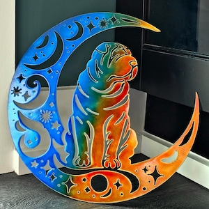Shar Pei &#39;Auf dem Mond&#39; Metall Kunst (Standard, 30 cm) | Benutzerdefinierte Hunde Wandkunst | Nachthimmel Dekor | Geschenk für Hundeliebhaber | Handgefertigt in den USA