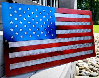Amerikanische Flagge Metall Kunst | Vaterländische Wanddekoration | USA Wohndeko | Indoor/Outdoor Metallschild | Handgefertigt in den USA
