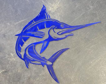 Blue Marlin Metal Art (12") | Metal Wall Art | Fishing Decor for Beach House or Man Cave | Gift for Fishermen | Handmade in USA
