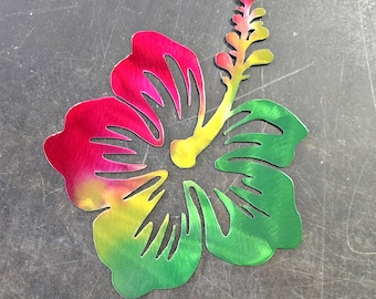 Arte de metal con hibisco (30 cm) / Arte de pared de metal / Decoración rústica natural para el hogar / Regalo para amantes de la jardinería / Hecho a mano en EE. UU.