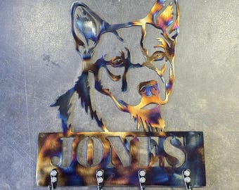 Australian Cattle Dog Metal Art Key & Leash Hanger, Personalized | Metal Wall Rack for Entryway Mudroom | Pet Lover Gift | Handmade
