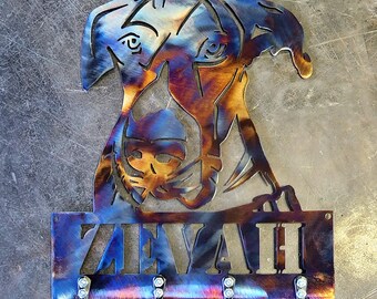 Great Dane #3 Metal Art Key & Leash Hanger, Personalized (12") | Metal Wall Rack for Entryway Mudroom | Pet Lover Gift