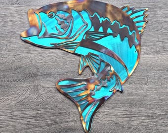 Arte de metal de lubina negra (30 cm) / Arte de pared de metal / Decoración de pesca para cabañas o cuevas / Regalo para pescadores / Hecho a mano en EE. UU.