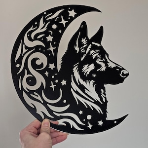Belgian Malinois &#39;On The Moon&#39; Metal Art (Standard, 12&quot;) | Custom Dog Wall Art | Night Sky Decor | Gift for Dog Lovers | Handmade in USA