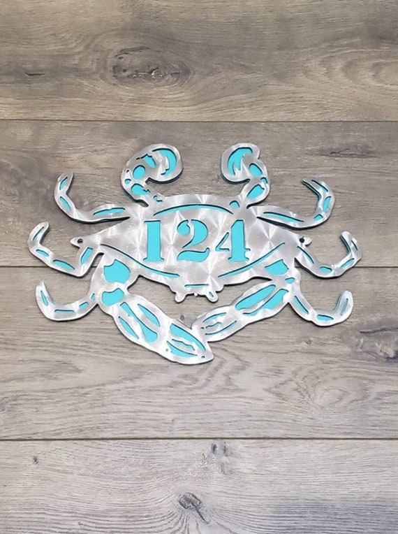 12 Custom Layered Crab Metal Art Front Door Hanger House Numbers