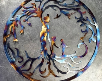 Mother and Child Metal Art (12") | Metal Wall Art | Mother's Day Gift | Tree of Life Home Decor | Handmade in USA