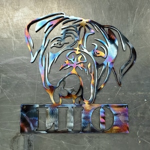 Colgador de llaves y correa de metal con diseño de Dogo de Burdeos, personalizado (30,5 cm y 45,7 cm) / Placa con nombre, número de casa y apellidos / Letrero para exteriores