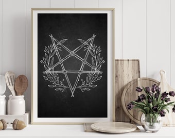 Rustic Pentagram Wreath Print | INSTANT DOWNLOAD | Goth Farmhouse