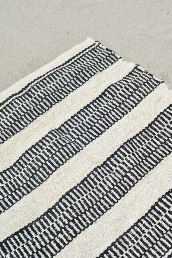 Black And White Rug Ecuador Rug Striped Rug Office Rug Kitchen Etsy