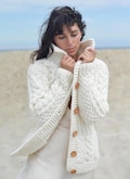 Hand Knit Wool Cardigan Sweater: Chunky White Fisherman Jacket