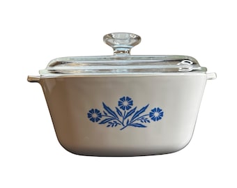 Cazuela Corning Ware de 1959, color azul aciano, 1 3/4 cuartos de galón, con tapa A-7-C.