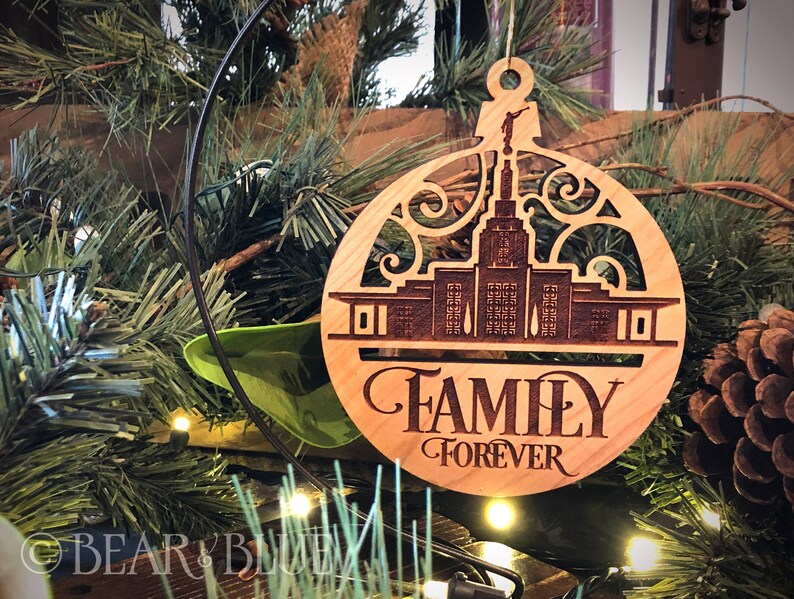 LDS Ornament Handcrafted to Become a Treasured Heirloom Choose Family Forever Laser Cut Hardwood. Any Temple or Customize